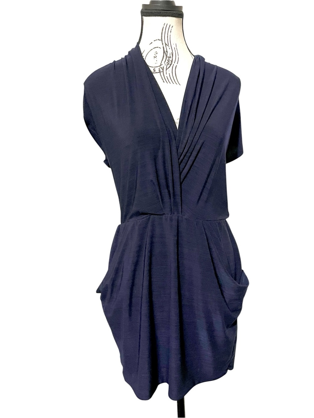 Y2K Sweet Storm Blue Wrap Short Dress Size Small Polyester Blend Short Sleeve